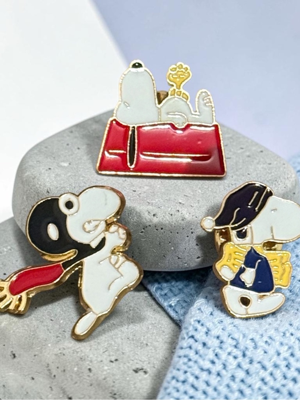 Snoopy Enamel Pin Set - Red, Black & Blue Pins